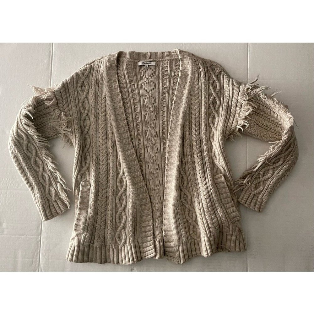 Madewell Cardigan Womens S Sweater Ivory Merino Wool Long Sleeve Cable Knit